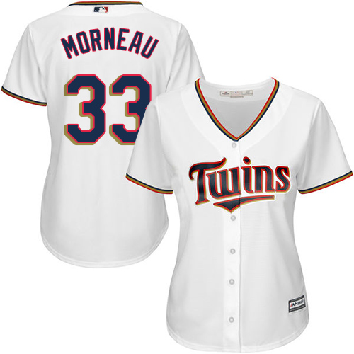 Twins #33 Justin Morneau White Home Women's Stitched MLB Jersey - Click Image to Close